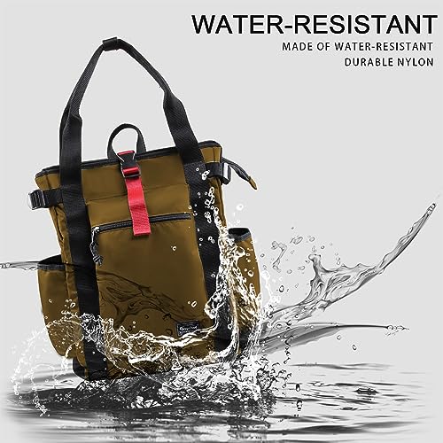 Unisex Laptop Tote Backpack Convertible Lightweight Nylon Water-Resistant Everyday Shoulder Tote bag Backpack with Water Bottle Pocket Work Travel, Khaki - color: Khaki