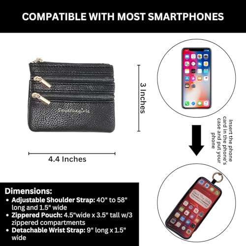 Save the Girls Clip & Go Phone Lanyard with Wallet Pouch, Chevron - color: Chevron Black/White Strap