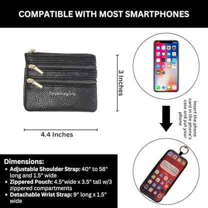 Save the Girls Clip & Go Phone Lanyard with Wallet Pouch, Chevron - color: Chevron Black/White Strap