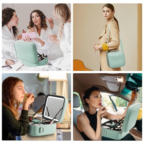 Mocado Travel Makeup Bag with Mirror Travel Makeup Organizer Makeup Case - color: Powdery Green