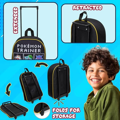 Pokemon Kids Foldable Trolley Suitcase 15”, 10.5 Litres 2 Wheels Black (S/15inch -10.5L, Black/Multi) - color: Black/Multi