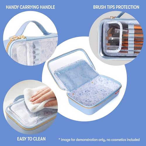 ZIPIT Makeup Bag for Women, Clear Top Travel Cosmetic Case, Light Blue - color: Light Blue