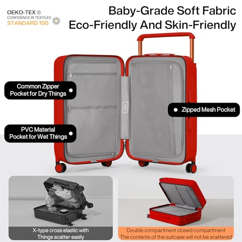 mixi Carry On Luggage Airline Approved 20'' Lightweight Luggage Wide Handle PC Hardshell Suitcases with Spinner Wheels & TSA Lock, Red - color: Red, size: 20-inch Standard