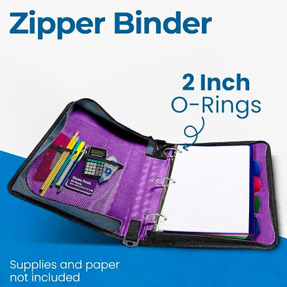 Case-it School Zipper Binder | 2" O-Rings | 350-Sheet | D-251 Deep Purple - color: Deep Purple, size: 6 Pack