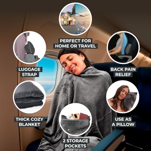 FlyHugz Grey Travel Blanket & Pillow Set (59.1"x47.2") with Carry Case - color: Gray