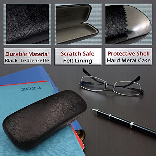 MyEyeglassCase Women's Hard Eyeglass Case | Protective Hard Shell Glasses Case with Pouch and Cloth - color: Black Distressed