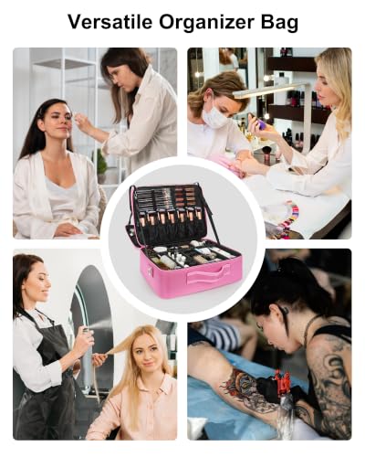 Relavel Extra Large Makeup Case, Makeup Artist Bag with Dividers, Rose Pink - color: Black Rose Pink, size: Extra Large