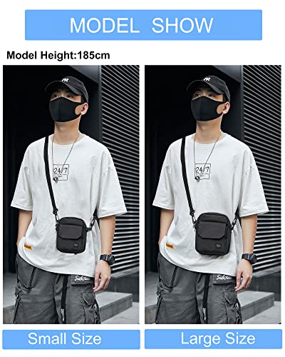 BJLFS Small Crossbody Bag Side Shoulder Bag for Men Women, Travel Passport Wallet Bag, Small Neck Pouch Side Shoulder Bag - color: Black-large