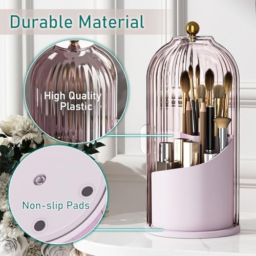 GAXmi Makeup Brush Holder with Lid Rotating Cosmetic Organizer, Pink-Purple - color: Pink-Purple