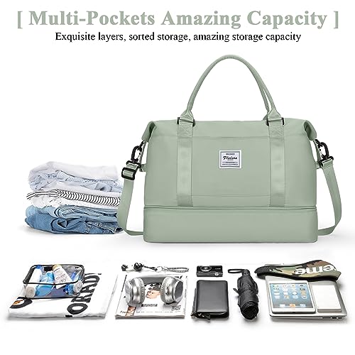 Travel Duffel Bag with Shoes Compartment, Weekender Bags for Women - color: B-Pale Green, size: Large