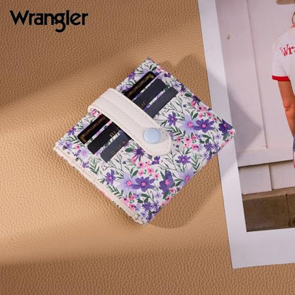 Montana West X Wrangler Wallet Small Womens Girls Flower Bifold Card Wallet With RFID Lining and Zipper Coin Pocket - color: Lavender Blossom Glow