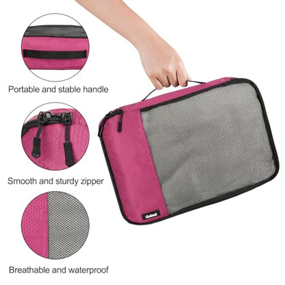 Packing Cubes for Travel,4 Set Packing Cubes for Suitcases,Lightweight Mesh Luggage Organizer Bag with Double Zipper,Pink - color: Pink
