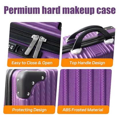 Vanity Case, 14 Inch Hard Shell Makeup Travel Suitcase, Purple - color: Purple