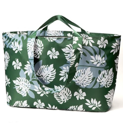 KALIDI 60L Extra Large Beach Tote Oversized Bag Zipper Utility Weekender - color: Green Leaf