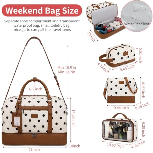 4PCS Weekender Bags for Women Large Overnight Weekend Travel Duffel Bags - color: Black Dot