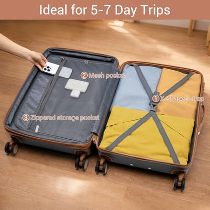 Kono Large Suitcase 28in Expandable ABS+PC 8pcs Silent Wheels Black/Brown - color: Black, size: Checked-Large 28-Inch