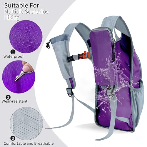 Small Hiking Backpack Packable Lightweight for Women Men - color: Deep Purple, size: 15L