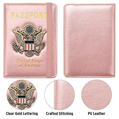 Premium Passport Holder for Travel RFID Blocking Passport Cover Slim - color: Rose Gold