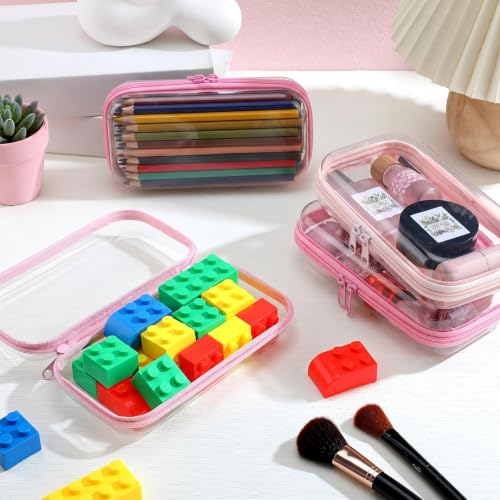 Hoolerry 4 Pcs Hard Clear Zipper Case, Clear, 7.5 x 3.9 x 2 in, Pink - color: Pink, size: 7.5 x 3.9 x 2 in