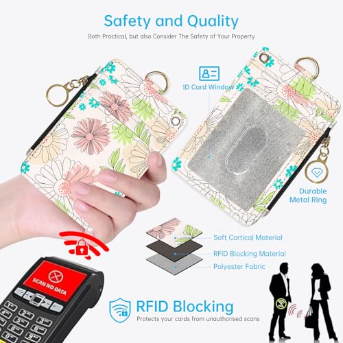 2-in-1 ID Badge Holder & Lanyard Wallet，Cute Zippered Pouch Flowers - color: Flowers