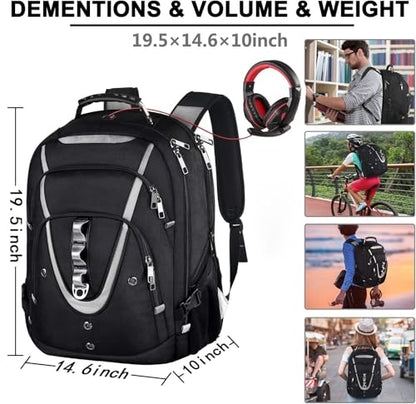 17 inch Laptop Backpack, Large Travel Backpack for Men, College Bag - color: Black-silver, size: 17inch(19.0 *14.6*10")