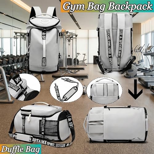 Gym Duffle Bag Backpack,4‑Way Waterproof with Shoe Compartment Travel Laptop - color: Grey