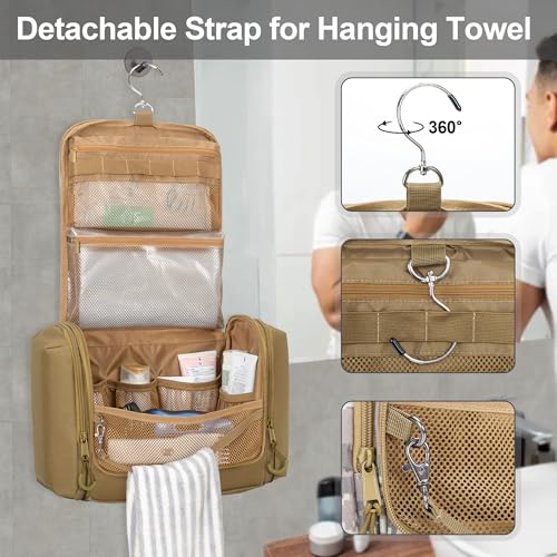 Tactical Toiletry Bag for Men, Large Hanging Dopp Kit Hygiene Bag - color: Khaki