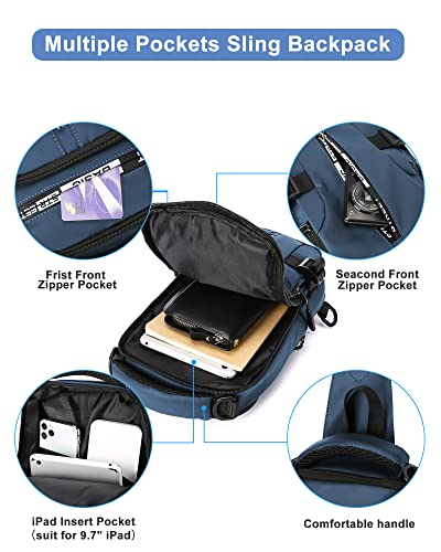 SEAFEW Blue Sling Crossbody Backpack, Anti-Theft Tactical Chest Bag - color: Blue-mini