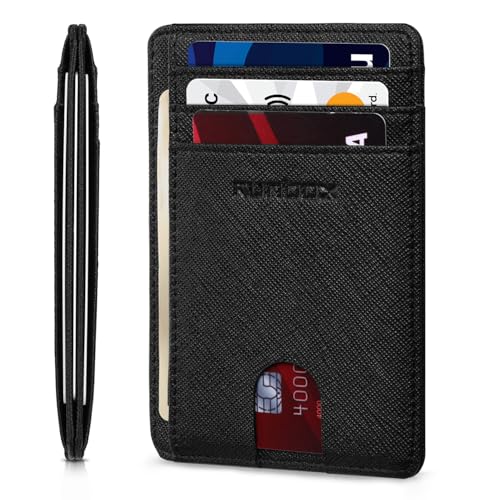 RUNBOX Slim Wallet for Men and Women, RFID Blocking Leather Card Holder - color: Cross Black