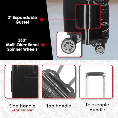 FUL Disney Mickey Mouse 30 Inch Rolling Luggage, Black - color: Mickey Mouse - Black, size: 30 Inch