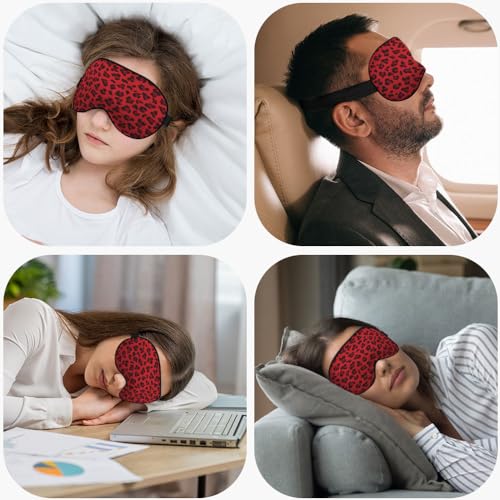 Red Leopard Pattern Silk Eye Mask Sleep Mask Animal Print Spot Speckle Eye Mask with Adjustable Strap Lightweight for Women Work Travel Night Sleep - color: Red Leopard Pattern