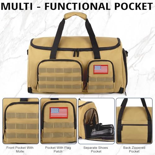 Duffle Bag for Men,55L Convertible Tactical Garment Bag for Business Trips - color: Brown