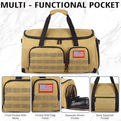 Duffle Bag for Men,55L Convertible Tactical Garment Bag for Business Trips - color: Brown