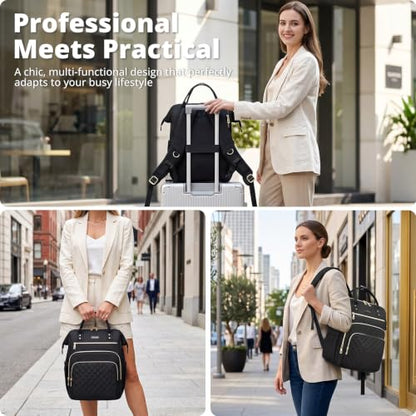 AIJIEKE Lunch Backpack for Women, 15.6 Laptop Backpack, Lunch Box, Gray - color: Grey