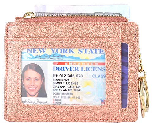 woogwin Slim RFID Credit Card Holder for Women Mini Front Pocket Wallet Purse With Keychain - color: StarGold