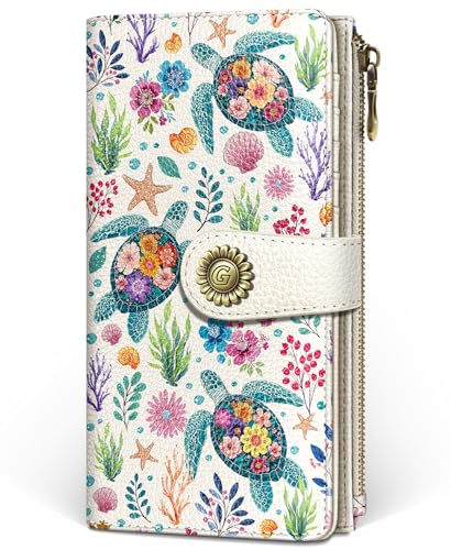 GIANCOMICS Sea Turtle Women Wallet RFID Blocking, Credit Card Holder Bifold - color: Sea Turtles with Flowers
