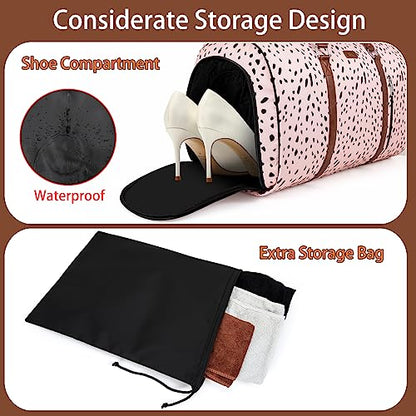 Convertible 2-in-1 Garment Bags for Travel with Waterproof Shoe Compartment - color: E-Pink Leopard