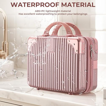 Noverlife 14in Portable Makeup Travel Case Hand Luggage with Elastic Band - color: Rose Gold - Rectangle