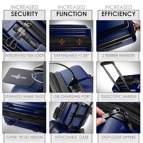 TRAVELARIM 4 Piece Luggage Sets with Spinner Wheels, Travel Suitcase Set - color: Navy, size: 4 Piece Set (20/24/28)