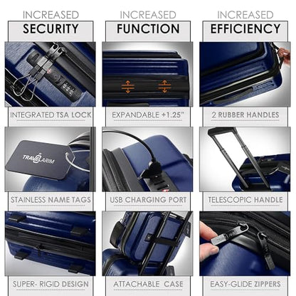 TRAVELARIM 4 Piece Luggage Sets with Spinner Wheels, Travel Suitcase Set - color: Navy, size: 4 Piece Set (20/24/28)