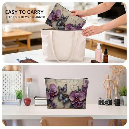 Purple Orchid Makeup Bag, Butterfly Cosmetic Bags Travel Organizer Bag - color: Multicolor 0057