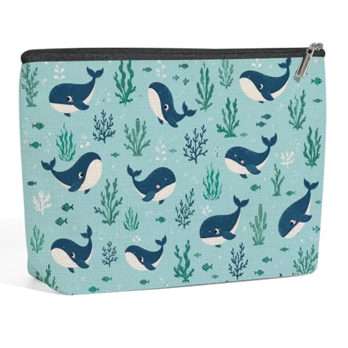 Cute Blue Cartoon Whale Seaweed Makeup Bag,Cosmetic Bags for Women - color: Cute Blue Whale 450