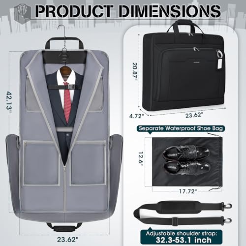 RAINSMORE Garment Bags for Travel, Carry On Suit Bag, Hanging Clothes, Men - color: Black