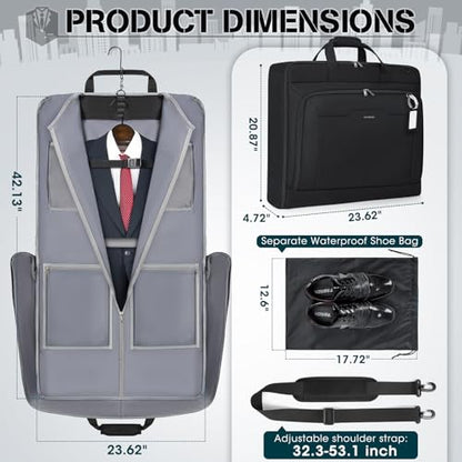 RAINSMORE Garment Bags for Travel, Carry On Suit Bag, Hanging Clothes, Men - color: Black