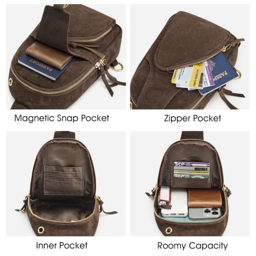 Kattee Sling Bag for Women, Genuine Suede Leather Crossbody Bags - color: Suede Chocolate