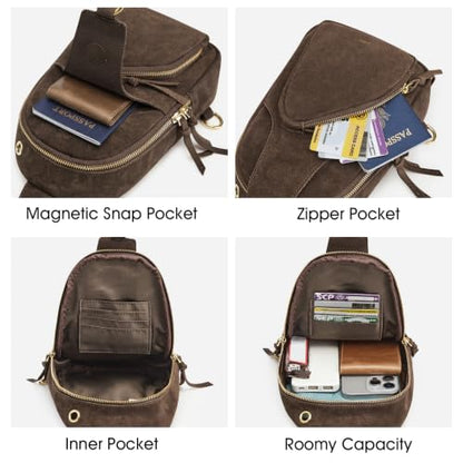 Kattee Sling Bag for Women, Genuine Suede Leather Crossbody Bags - color: Suede Chocolate