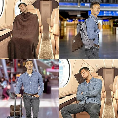 BlueHills Premium Soft Travel Blanket Pillow Air Plane Essentials - Brown - color: Brown-1pk-t009
