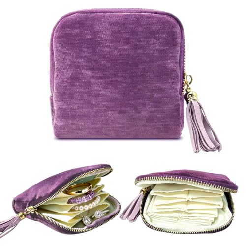 Small Travel Jewelry Case,Portable Soft Velvet Jewelry Travel Pouch,Purple - color: Purple-1PCS
