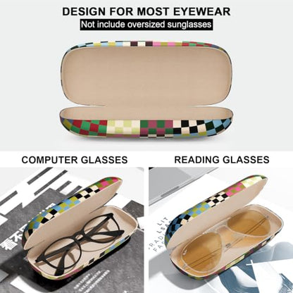Eyeglasses Case, Hard Shell Protective Case for Glasses, Unisex for Women Men - color: Colorful Checkred