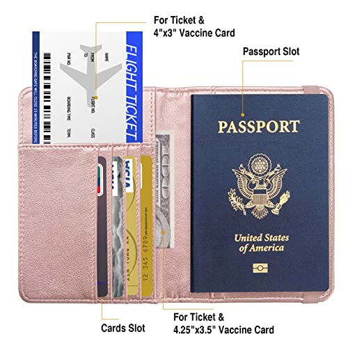 Premium Passport Holder for Travel RFID Blocking Passport Cover Slim - color: Rose Gold